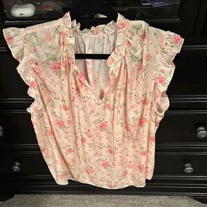 Floral Ruffle Sleeve Women's Top